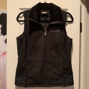 Faux fur lined Harley Davidson vest with studs
